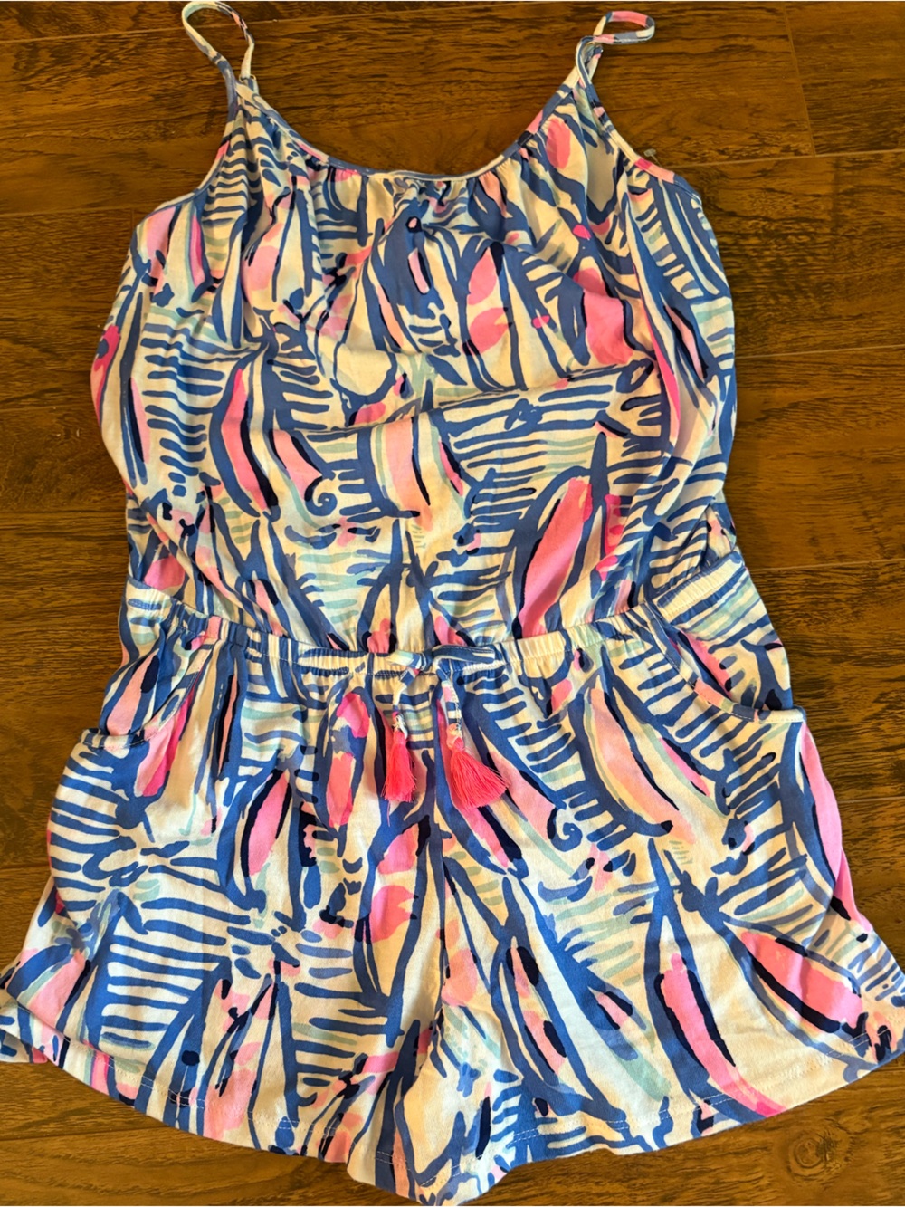 Lilly Pulitzer Blue Pink Tropical Print Girls Romper